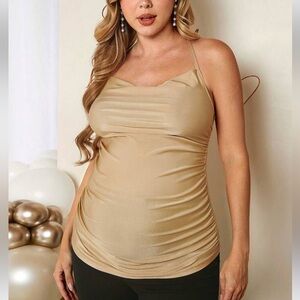 BRAND NEW Size S Gold Adjustable Strap Cross Back Stretchy Maternity Top NWOT